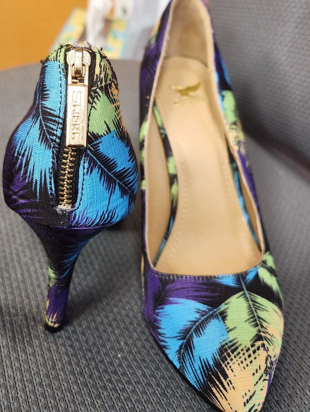Tropical Print Stiletto Heels in Purple, Teal & Lime